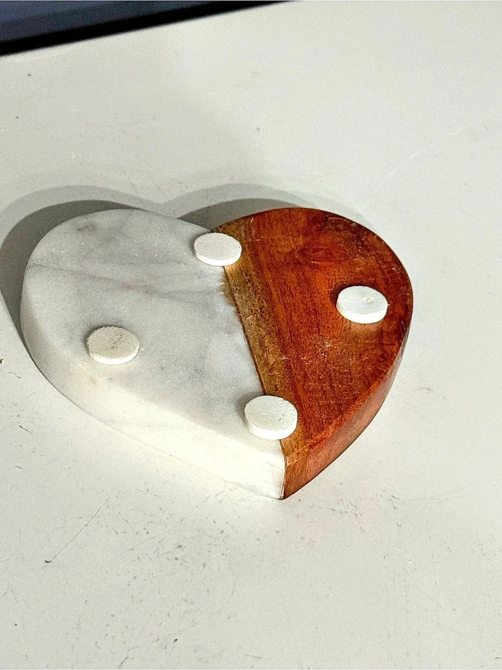 Heart-Shaped Wood & Marble Coasters Set of 4 made in India